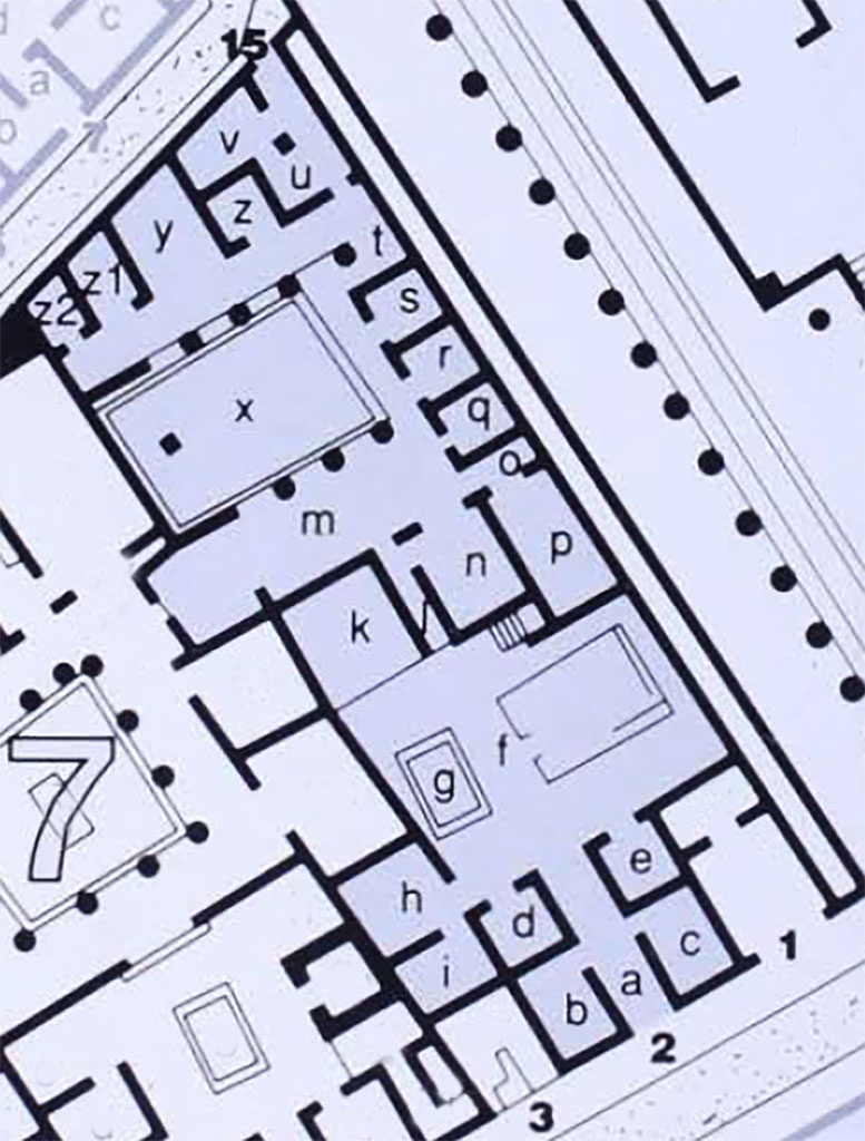 VII.7.2 Pompeii. Domus di Trittolemo or House of Tryptolemus or House of the Cissonii or House of L. Calpurnius Diogenes
Room Plan